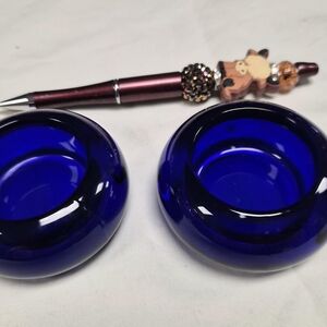 Deep Blue Glass Candle Holders